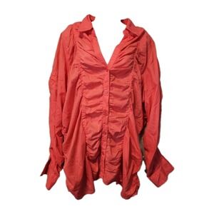 Ali & Kris Button Up Shirt Size 3X Coral Orange Long Sleeve Lightweight Roll Tab